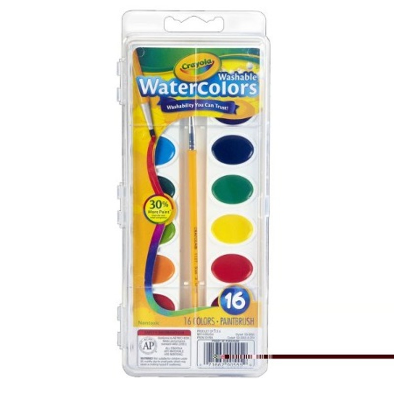 Washable Watercolors, 16 Semi-Moist Oval Pans & Brush, 6 Sets